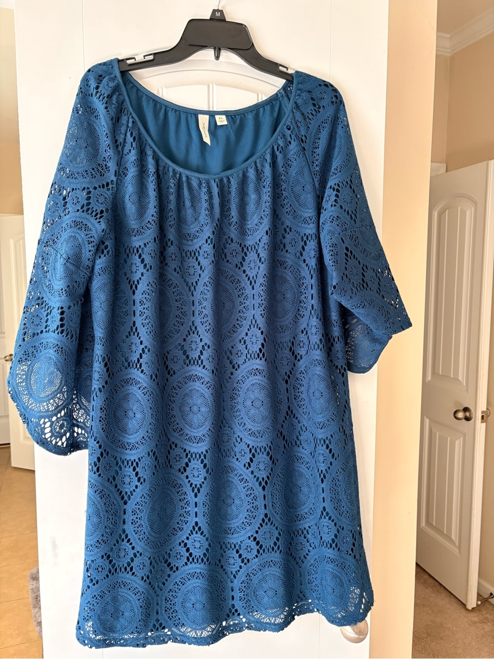 Tacera Blue Crochet Lace Tunic Dress